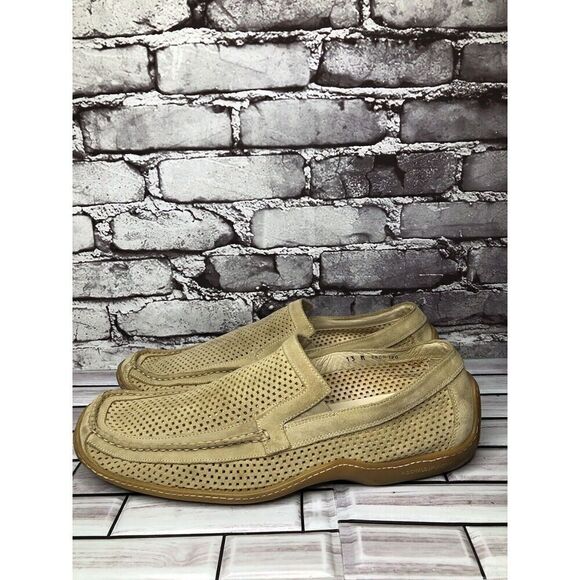Donald J PLINER Esco Tan Suede Perforated Driving Moccasin Loafers Shoes Men 13M - Picture 1 of 16